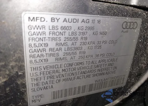 2017 Audi Q7 3.0T Premium from USA, damaged, VIN WA1LAAF73HD032279